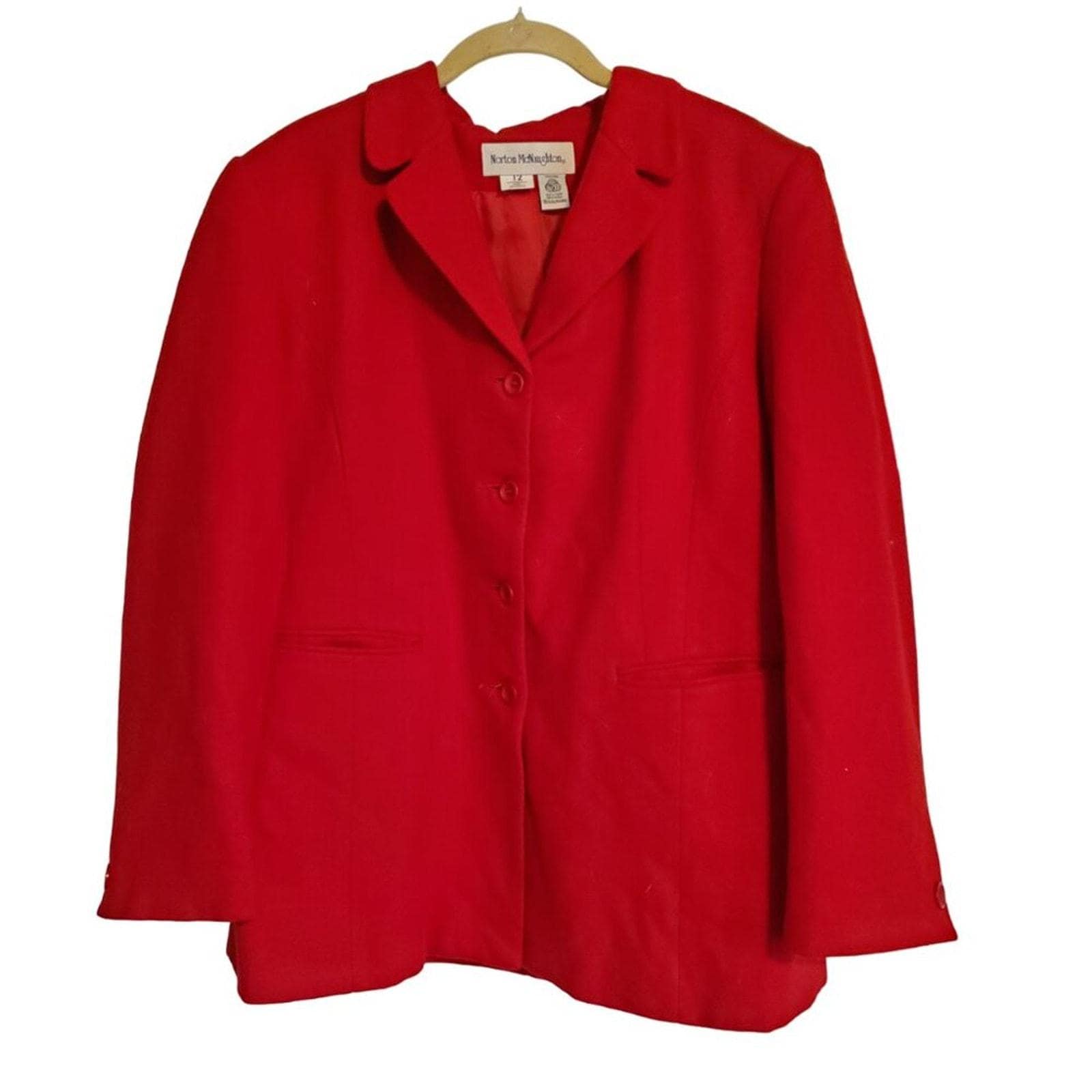 Giacca blazer in lana rossa vintage anni '80 da donna, taglia 12, Academia Preppy Twee Corpcor