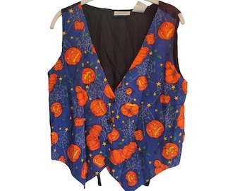 Gilet da donna vintage a forma di zucca di Halloween, taglia XL