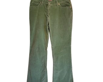 Pantalones vaqueros acampanados de terciopelo verde estilo vintage de los 90, año 2000, talla 15.