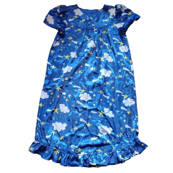 Vintage Y2K Babydoll Nightgown Blue Cloud Star Celestial Pattern Size Small