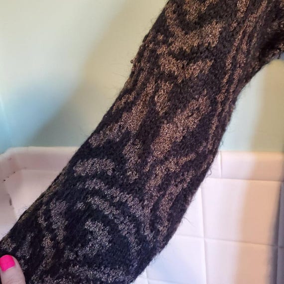 Vintage Black Gray Patterned Long Line Mohair Ble… - image 8