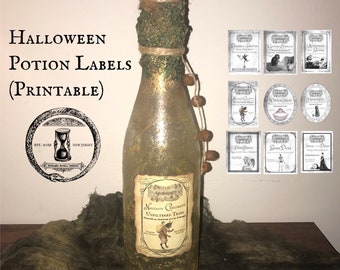 Halloween Potion Bottle Labels, Halloween Tags, Instant Download, Printable Collage Sheet, Vintage Halloween Labels, Potion Bottle Labels