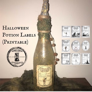 Halloween Potion Bottle Labels, Halloween Tags, Instant Download, Printable Collage Sheet, Vintage Halloween Labels, Potion Bottle Labels