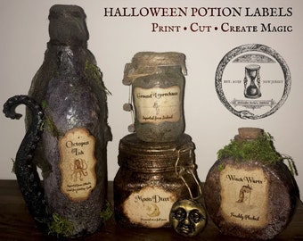 Halloween Potion Bottle Labels, Potion Tags, Halloween Tags, Instant Download, Printable Collage Sheet, Vintage Halloween Potion