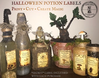 Potion Bottle Labels, Halloween Tags, Digital Download, Printable Collage Sheet, Vintage Halloween Labels, Potion Bottle Labels, Halloween