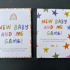 Engaging activities for a new Big Brother or new Big Sister to bond, interact, & play with the new baby. New Baby and Me Game. Sibling gift.