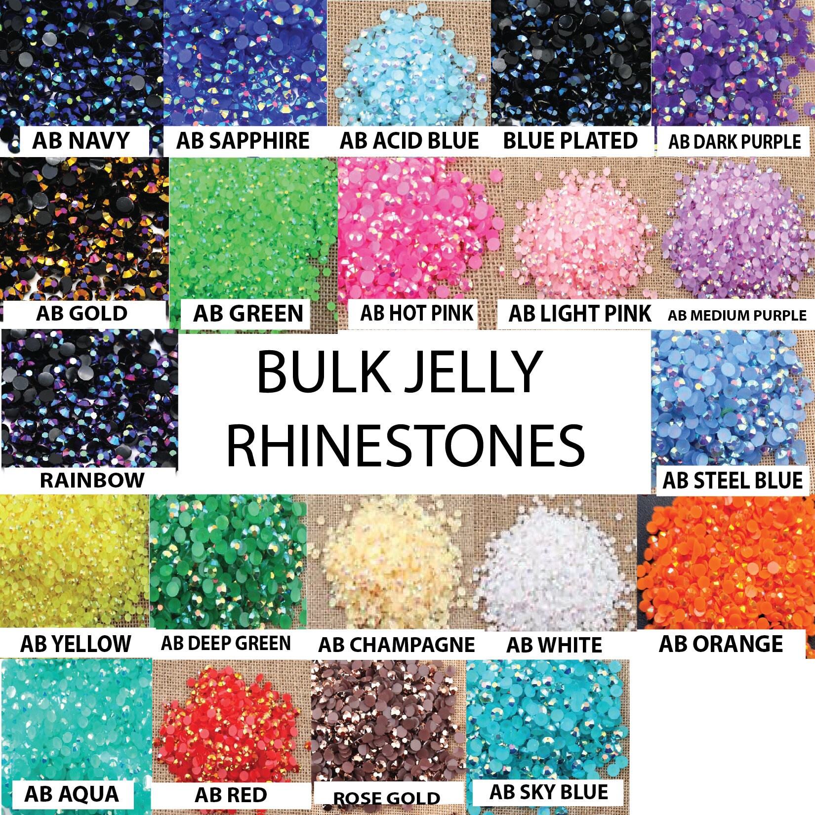 JELLY BULK 5000 pcs/3000 pcs Non-Hot Fix | 2mm | 3mm | 4mm | 5mm | Fl…