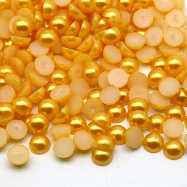 Golden Rod Faux Flatback Pearls | Half Round | Pearls for Embellishments | Mixed Sizes 3-10mm | 1oz