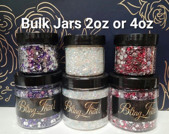 RESIN BULK MIXED Sizes| Jars |  Non-Hot Fix | 2oz or 4oz Jars| Flat back |  2mm-5mm | Embellishments, Bling, & Nail Art