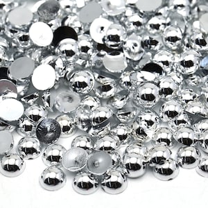 Metallic Silver Faux Flatback Pearls Half Round Pearls for Embellishments  Mixed Sizes 3-10mm 1oz 