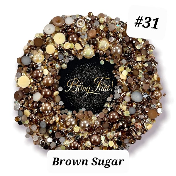 Brauner Zucker #31 Perle Strass Mix | Verzierungen | Perlengrößen 3-10mm | Strassgrößen 3-5mm | Gemischte Farben