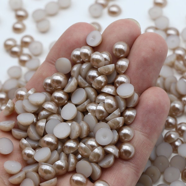 Tan Faux Flatback Pearls | Half Round | Pearls for Embellishments | Mixed Sizes 3-10mm | 1oz