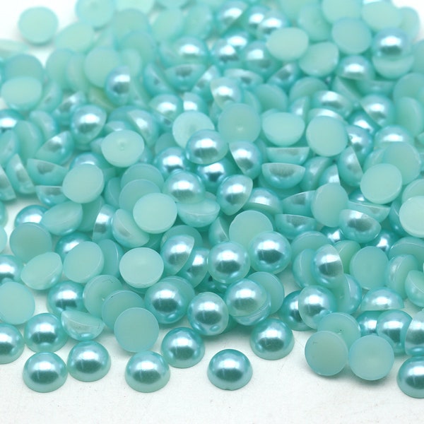 Aqua Faux Flatback Pearls | Half Round | Pearls for Embellishments | Mixed Sizes 3-10mm | 1oz