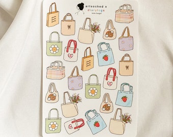 Tote Bags! Sticker Sheet, cute aesthetic fashion stickers, bullet journal, stationery, colorful, pastel, soft aesthetic, kawaii, planner