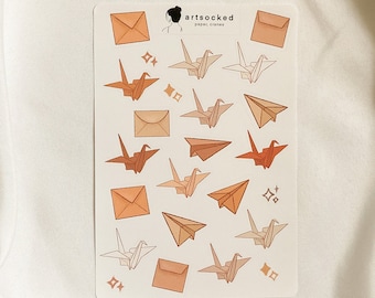 Paper, Cranes Sticker Sheet, cute minimalism aesthetic stickers, bullet journal, planner, neutral colors, soft, light academia, origami