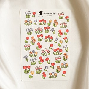 Just Tulips! Sticker Sheet, cute flower stickers, aesthetic, soft, colorful, planner, bullet journal, flower garden, floral stationery