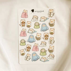 Stickervel Comfy Cats, schattig, gezellig kawaii schattig briefpapier, esthetische stickers voor bullet journal, planner, laptop, waterfles