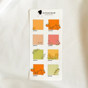 Frühling Pantone Sticker Sheet, süße ästhetische Floral Sticker, Bullet Journal, Planer, Bär, Ente, warm, bunt, Spaß, Pastell Briefpapier