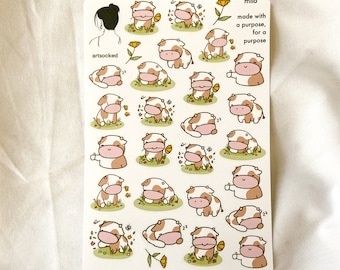 Kuh Milo Stickerbogen, niedliches ästhetisches Briefpapier, Bullet Journal, Planer, Wasserflasche, Laptop, Landtiere, kawaii, landhauskern
