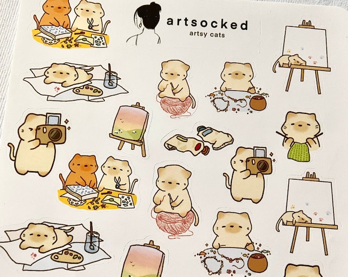 Artsy Cats Sticker Sheet, Cute Aesthetic Cat Stationery for Bullet ...