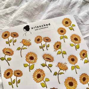 Just Sunflowers Sticker Sheet, cute floral flower stickers for bullet journal/planner/laptop, gift college school scrapbook aesthetic summer