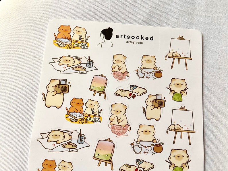 art cats sticker sheet bullet journal stickers planner cats doing hobbies