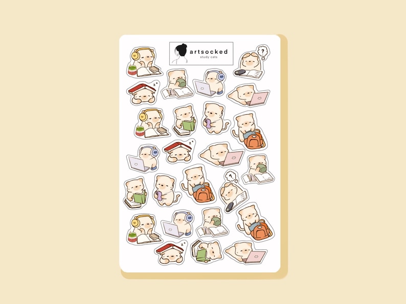 school cats sticker sheet fun cute kawaii aesthetic planner bullet journal journaling calendar stationery college high school
