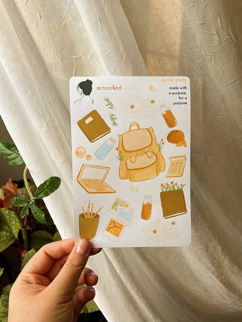 sunny study sticker sheet aesthetic cute bullet journal