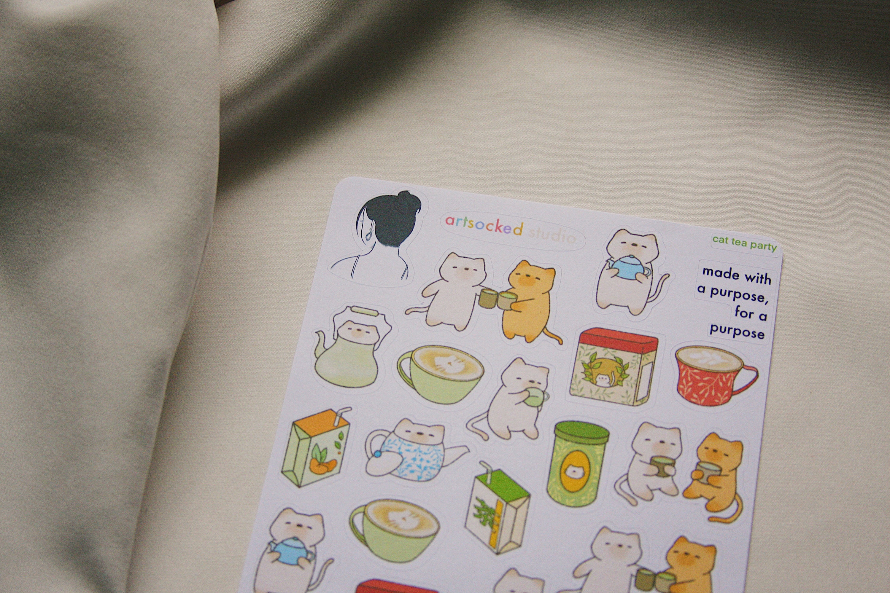 Tea Party Cat Sticker Sheet Cute Kawaii Aesthetic Stickers | Etsy