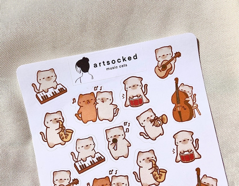 Music Cats Sticker Sheet, Cute Aesthetic Adorable Cat Stickers for ...
