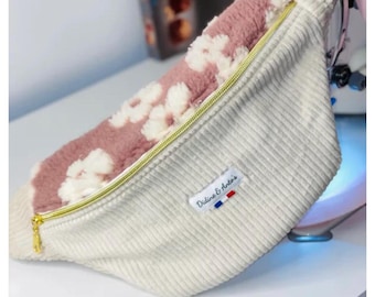 Sac banane sherpa fleurs rose