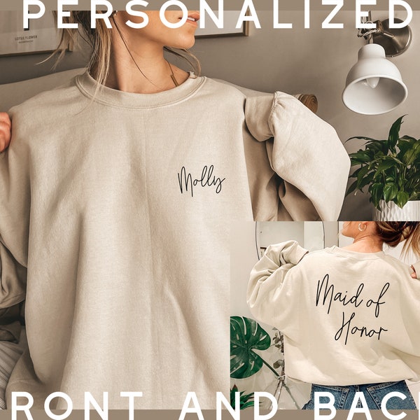 Moletom ou camisa personalizada para dama de honra//presente de chá de panela/gola redonda para dama de honra/presente de dama de honra/presente de dama de honra