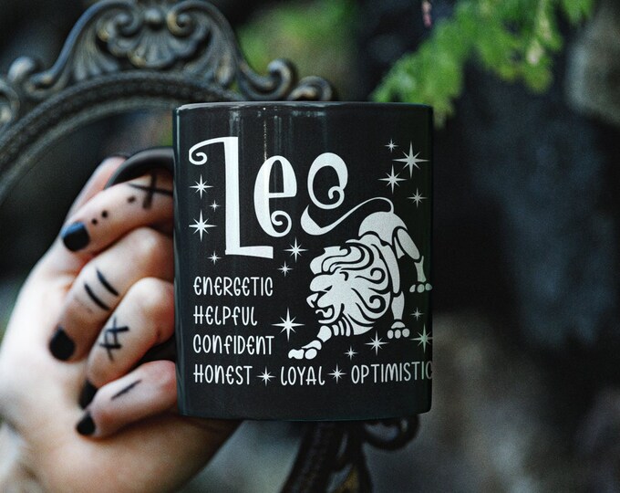 Leo Zodiac Coffee Mug: Black Ceramic, Birthday Gift