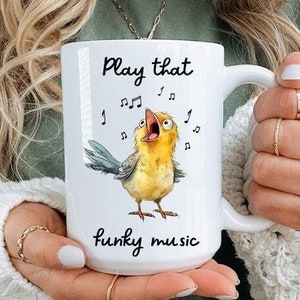 Funky Bird Kaffeebecher: Witzige Küchendekoration, Musiker Geschenk