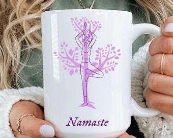 Tazza Namaste Yoga: posa dell'albero viola, regalo per Yogi