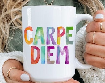 Carpe Diem Coffee Mug: Inspirational Latin Quote, Positive Vibes