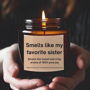 Smells Like My Favorite Sister, Birthday, Christmas, Siblings Day, Scented Premium Coconut Apricot Candle Amber or Clear Jar (4oz, 9oz)