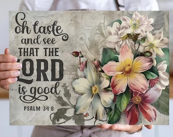 Glass Cutting Board, Religious Kitchen Decor with Bible Verse, Psalm 34:8 Cutting Board, Christian Gift for Her, Scripture Serving Platter