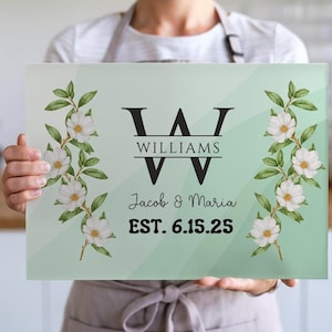 Custom Monogram Glass Cutting Board, Custom Kitchen Decor, Engraved Cheese Board, Personalized Wedding Gift, Housewarming Present, 2 Sizes