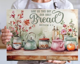 Christian Tempered Glass Cutting Board: Daily Bread Scripture Decor
