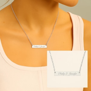 Engraved Bar Necklace, Custom Name Jewelry, Minimalist Layering Necklace, Roman Numerals, Coordinates, or Wedding Date Gift