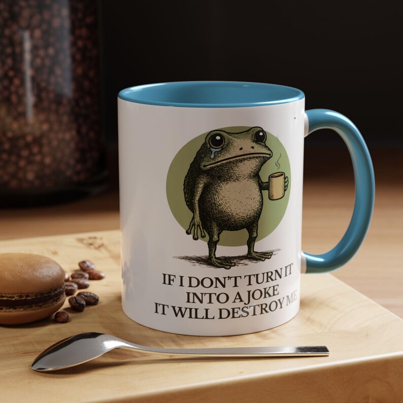 Taza divertida de rana: "Si no lo convierto en broma, me destruirá". Taza de café sarcástica con humor sobre salud mental, 325 ml, 480 ml y 590 ml. imagen 12