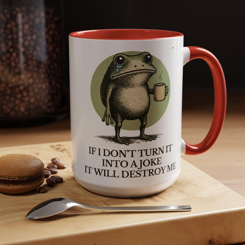 Taza divertida de rana: "Si no lo convierto en broma, me destruirá". Taza de café sarcástica con humor sobre salud mental, 325 ml, 480 ml y 590 ml. Red