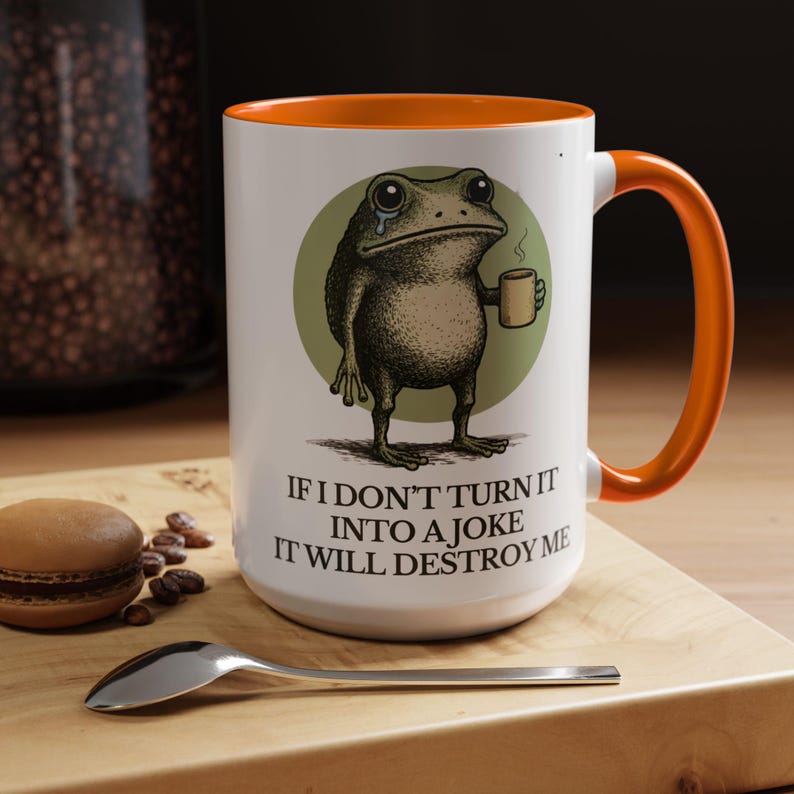 Taza divertida de rana: "Si no lo convierto en broma, me destruirá". Taza de café sarcástica con humor sobre salud mental, 325 ml, 480 ml y 590 ml. Orange