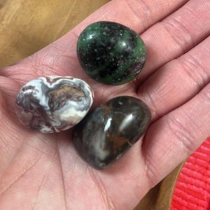 Creation Inspiration Tumble Trio/ Polished Tumbles/ Ruby Zoisite/ Petrified Wood/ Mexican Agate