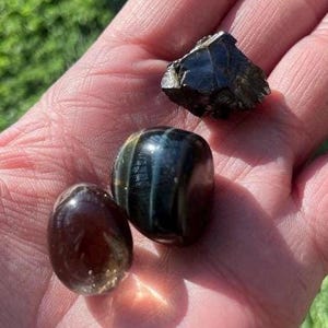 Protection Tumble Trio/ Protection Tumbles/ Tumble Trio/ Shungite/ Smoky Quartz/ Tigers Eye/ Tumbles/ Crystal Trio/ Crystals/ Crystal Set