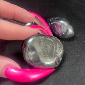 Large Hematite Palm Stone/ Hematite/ Palm Stone/ Hematite/ Silver Stone/ Crystal Palm Stones/ Polished Hematite/