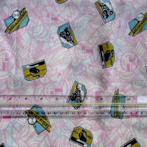 Art Deco Style Transportation Print Vintage Fabric 80s -lightweight