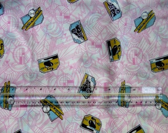 Art Deco Style Transportation Print Vintage Fabric 80s -lightweight