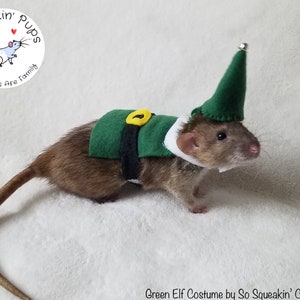 Elf Costume, Pet Costume for Rats, Santa Helper Rat - Available in Red or Green , CUSTOM Colors Upon Request via Direct Etsy Message